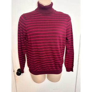 Lands’ End Womans pink & red stripe pull over sweater turtle neck size 14-16 #08